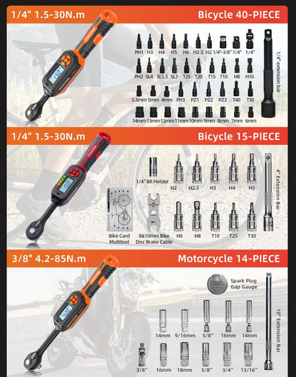 MOVECRAB Series Digital Torque Wrench 1.5-340N.m 2% Accuracy Preset Values with Buzzer, LED Flash & HandleVibration Notification