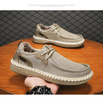 2026 Summer New Men Slip-on Breathable Mesh Shoes, Lazy Casual Hemp Sole Low-top Loafers, Lightweight Anti-slip Fisherman Shoes