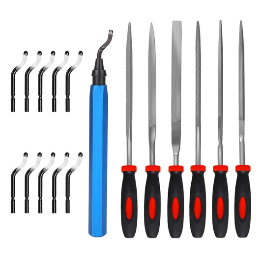 Deburring Tool Kit with 6Pcs Needle Files 6-1/2" Chamfer Tool for Resin Metal Plastic Tube Hole 3D Art with Extra 10 HSS Blades