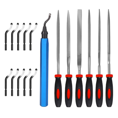 Deburring Tool Kit with 6Pcs Needle Files 6-1/2" Chamfer Tool for Resin Metal Plastic Tube Hole 3D Art with Extra 10 HSS Blades