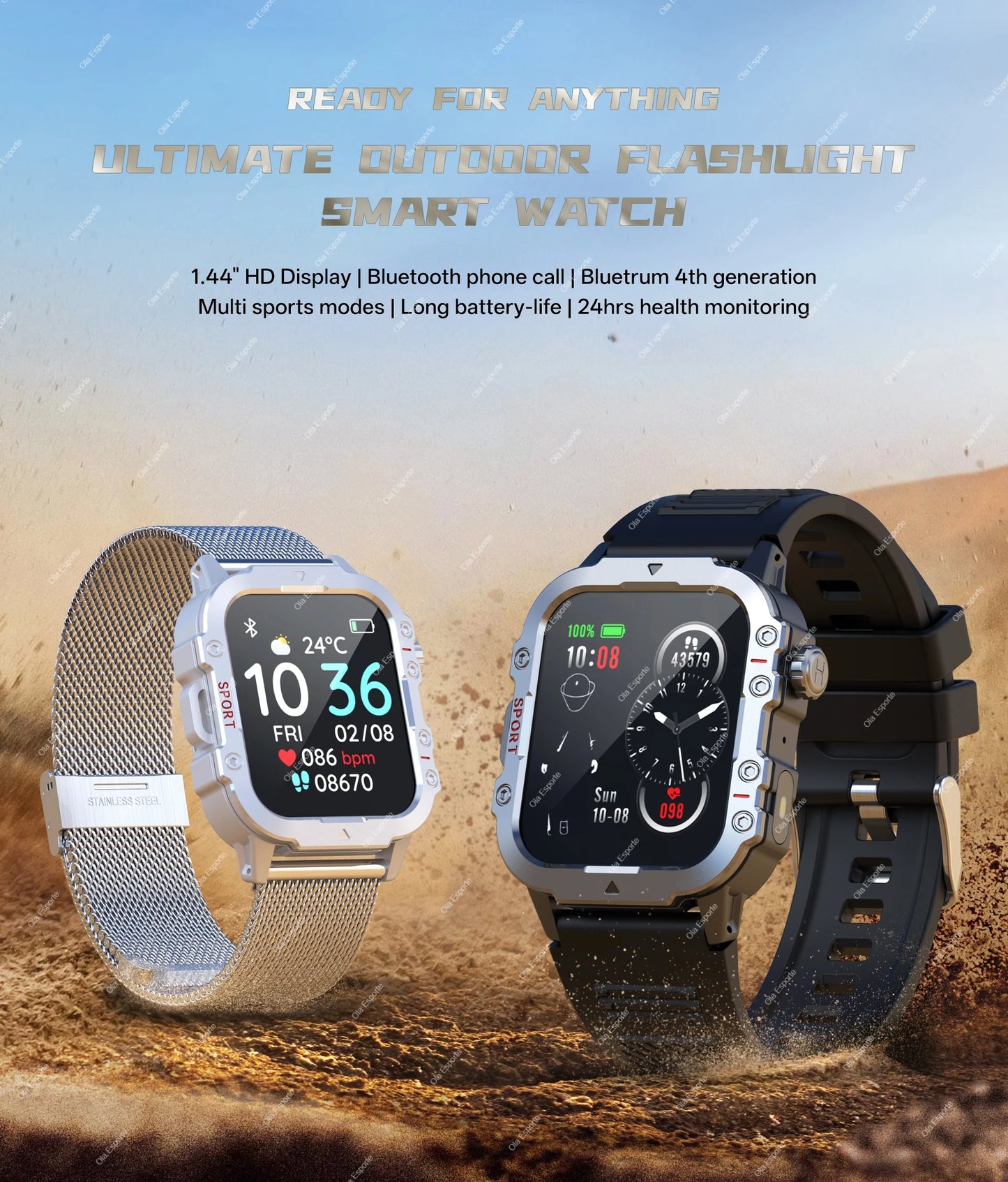 2026 Military Outdoor Smart Watch Men's GPS Flashlight Bluetooth Call 2.01" AMOLED Screen 3ATM Waterproof Sports Smartwatch Hw12