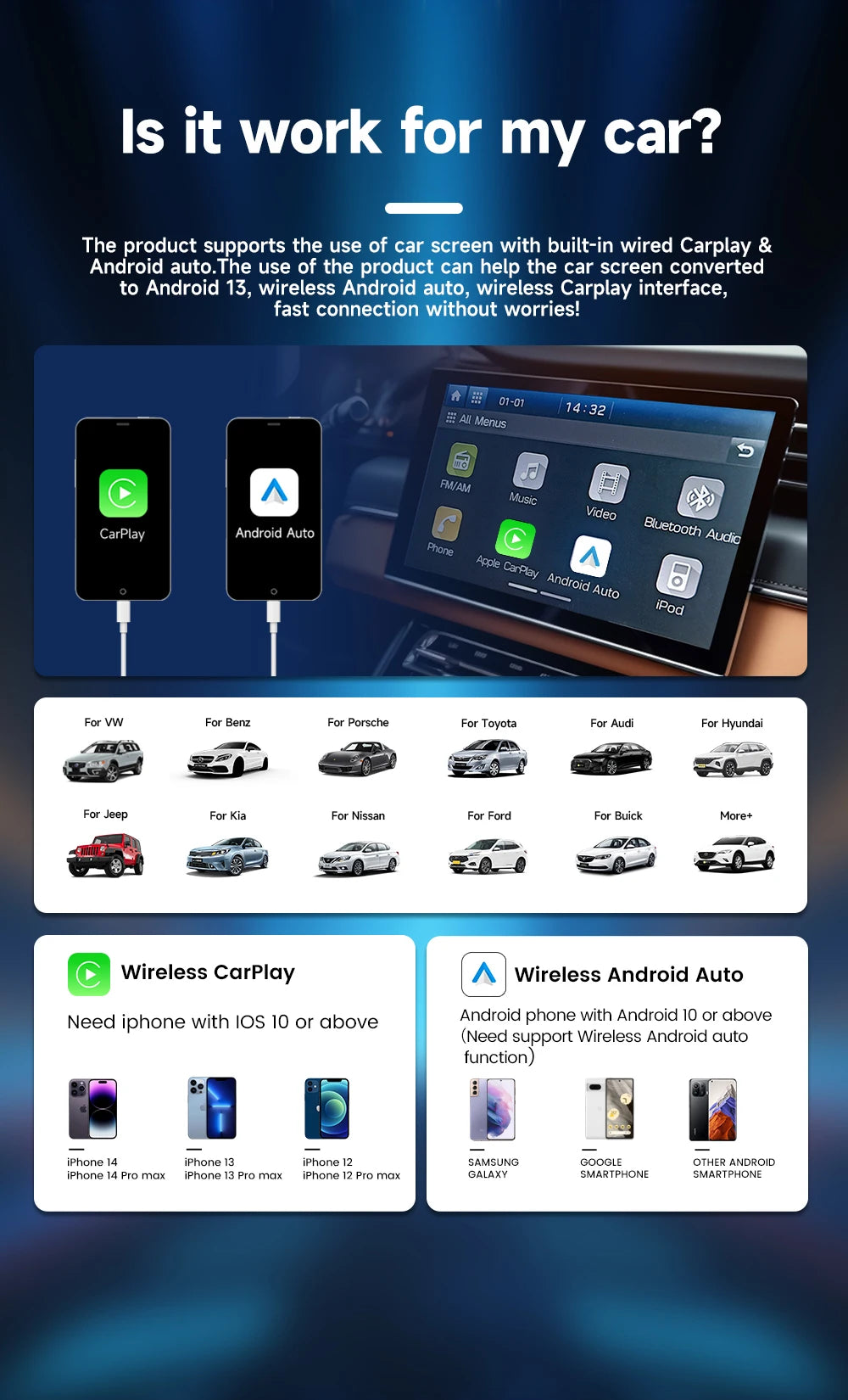 CarlinKit Wireless Carplay TV Box Smart 8+128G Android Auto AI Box  HDMI Output Android 13 Video Adapter For Youtube Kia IPTV