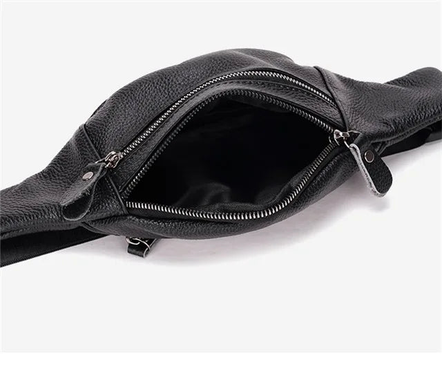 Men's Genuine Leather Chest Bag Double Zipper Cowhide Fanny Pack Casual Crossbody Sling Bag for Daily Commute & Travel