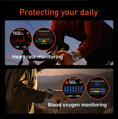 Smartwatch LIGE 2026 wojskowy, bateria 1400mAh, dla mężczyzn, latarka zewnętrzna, wodoodporność IP68, pulsometr, połączenia Bluetooth, bransoletka sportowa