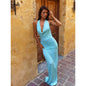 Summer Women's V-Neck Long Dresses Fashion High-Waisted Sexy Backless Sleeveless Solid Bodycon Gown Elegant Evening Party Outfit