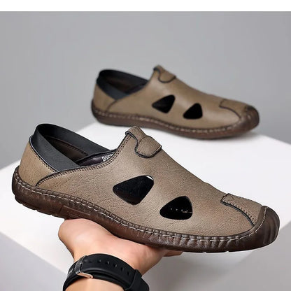 Men's Comfortable Soft-Soled Slip-On Sandals Breathable Hollow-Out Anti-Slip Wear-Resistant Business Casual Loafers-8222