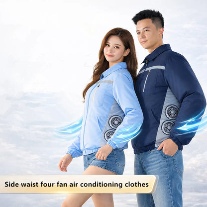 Men'S Summer Fishing Driving With 4 Fans For Heatstroke Prevention And Cooling Construction Site Work Coat (Without Power Bank)