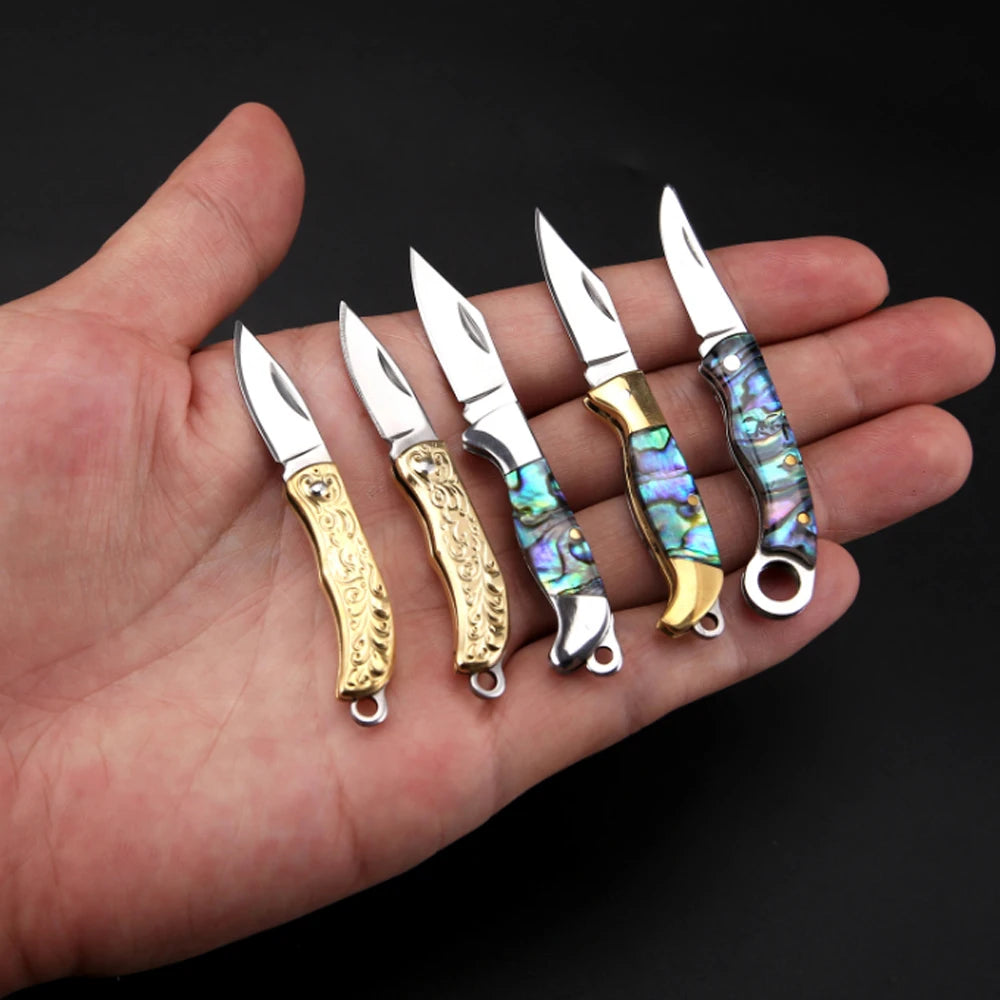 MINI Shell Brass Folding Knife Pocket Keychain Portable Resin Steel Knives Survival EDC Tool Cutter Peeler Hunting Gift