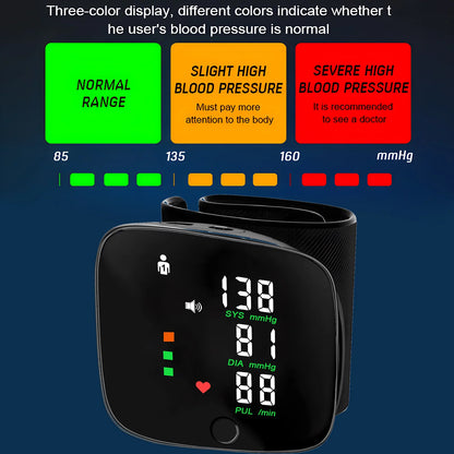 Wrist Electronic Blood Pressure Monitor Tensiometer Voice Sphygmomanometer BP Monitors LCD Digital Meter Tonometer Instrument