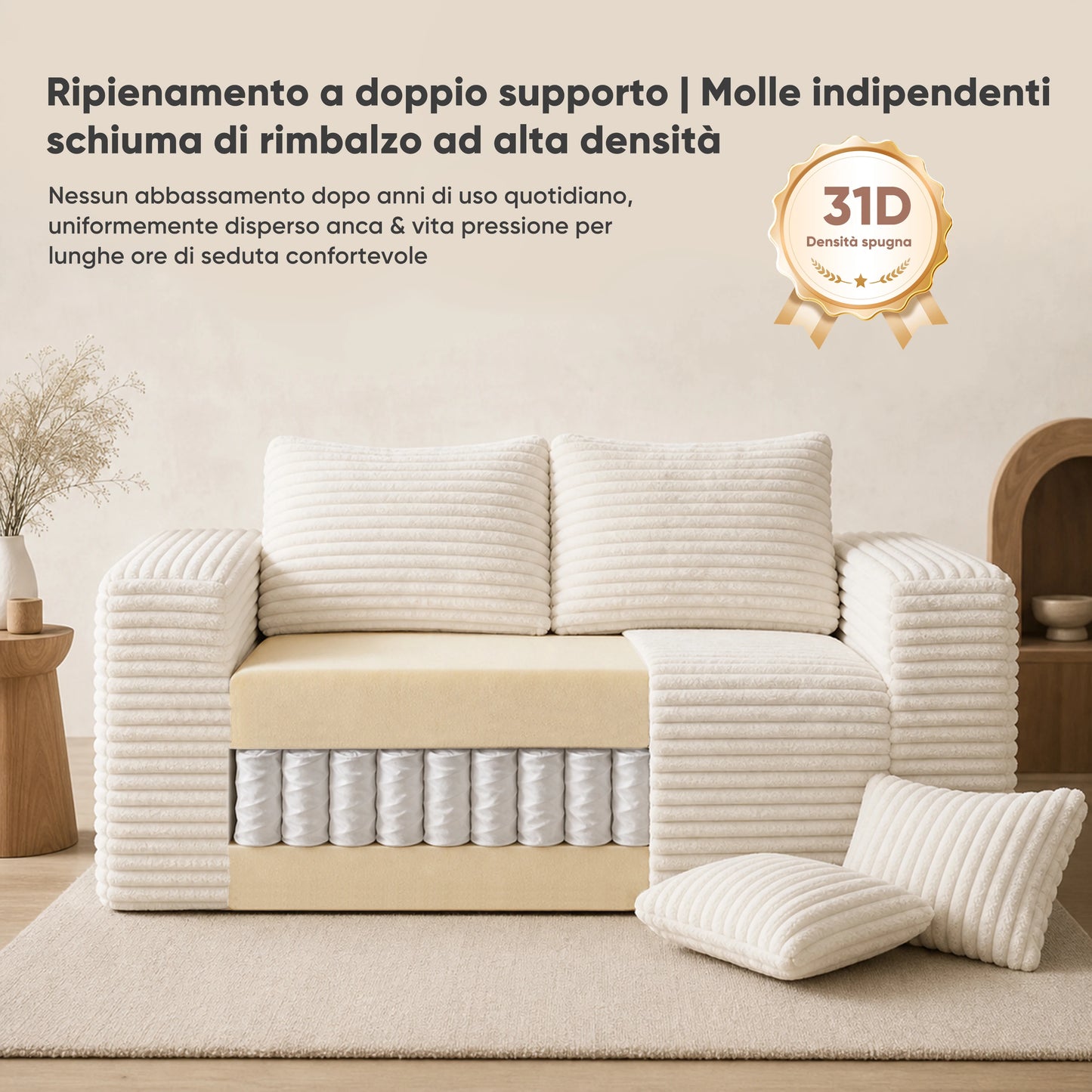 Boneless deep seat loveseat no assembly required foam base sofa plush corduroy fabric modern living room sofa for bedroom office