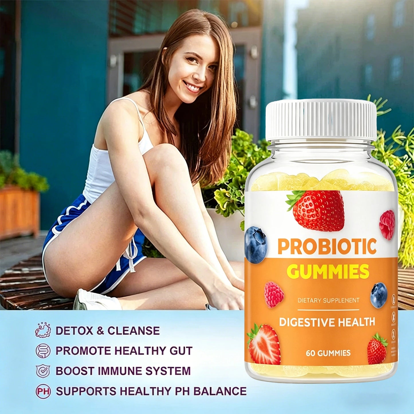 Probiotic Gummies Supports Digestive Health &Immune Function Vegan Non-GMO 60Count Gut Health Supplement Immune Boosting Formula
