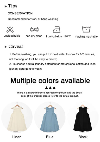 Classic Solid Color Cotton-Linen Women's Dress New Arrival Simple Sleeveless Tank Dress Casual Round-Neck Summer Dresses