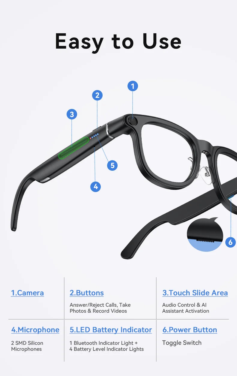2026New AI Smart Glasses Minimalist Premium Bluetooth Calling Real-time Translation/4K Video Ultra-light TR90 Compatible Eyewear