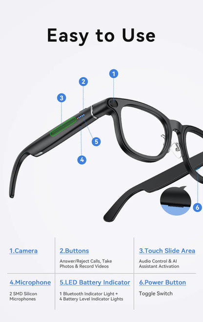 2026New AI Smart Glasses Minimalist Premium Bluetooth Calling Real-time Translation/4K Video Ultra-light TR90 Compatible Eyewear
