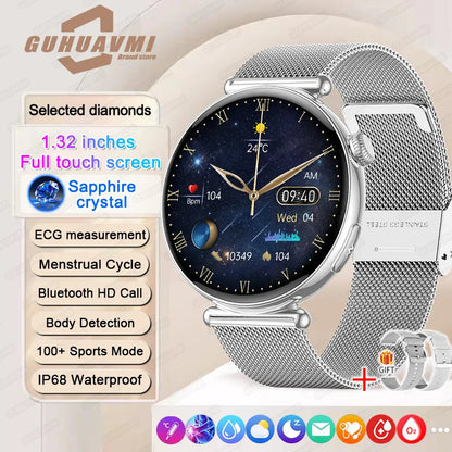 ECG Smart Watches Women 1.32 inch  AMOLED Screen Physical Examination Blood oxygen Pressure Fat Call Health ECG+PPG Smartwatch