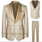 Champagne Jacquard Wedding Men Suits One Button Shaw Lapel Blazer Elegant Business Prom Party 3 PCS Jacket Vest Pants Suits Set