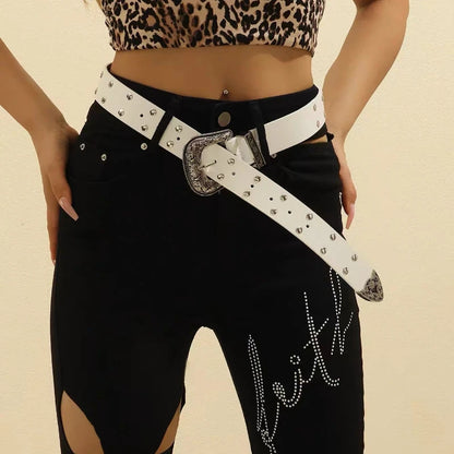 New Black Fashion Retro Rivet Belt Women's Fashion Personality High-End with Jeans Belt Trend Style Women Belt