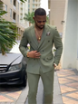 2 Pieces New Fashion Green Double Breasted Men Suits Wedding Slim Fit Tuxedo Terno Masculino Prom Groom Blazer Custom Made