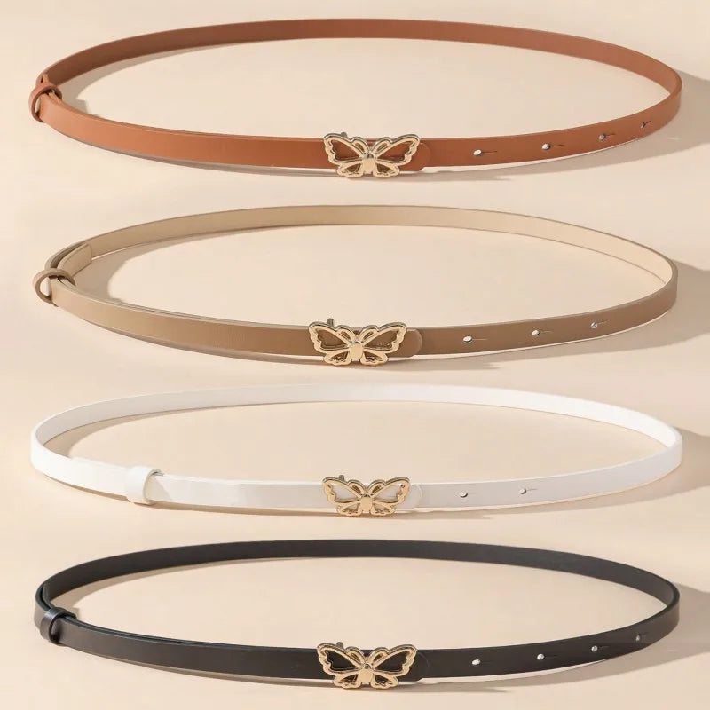 A small waist belt with a butterfly buckle, suitable for dresses, shirts and jeans. It's a new summer style that cinches the wai