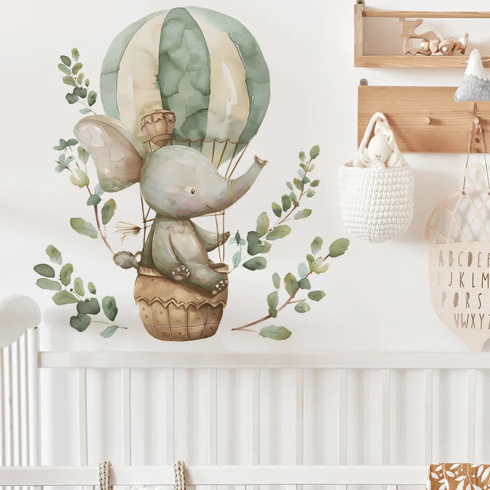 1pcs cartoon spring elephant hot air balloon children's room bedroom porch home decoration wall stickers self-adhesive