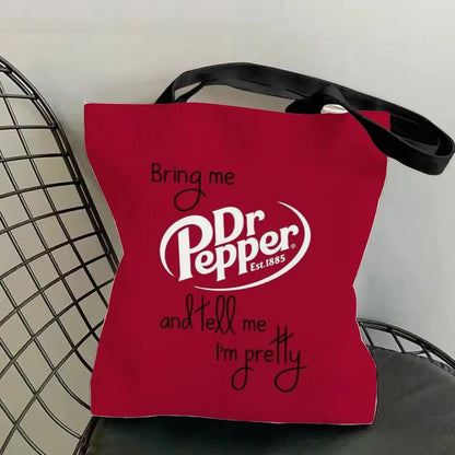 Classic Red Drink D-Dr P-PePper Storage Bags Canvas Double-Sided Print Fashion Shoulder Tote Shopping Bag Gift Eco Handbags