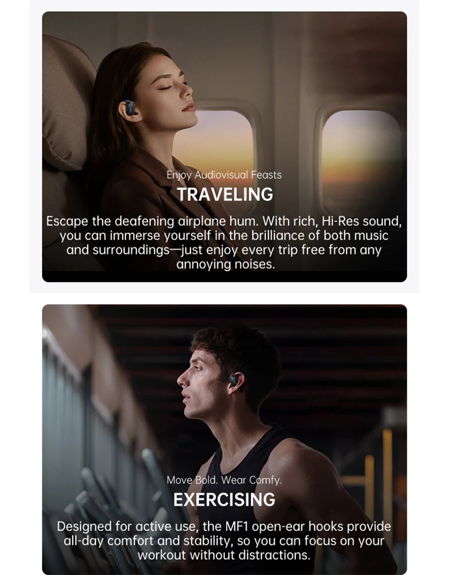 Baseus Bowie MF1/Eli 15i Fit Open-Ear Sport Wireless Earphones Bluetooth 5.4 EarHooks Big Bass Sport Earbuds 60Hrs Playtime