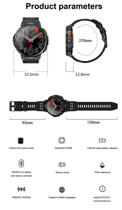 LIGE 1.85-inch AMOLED Smart Watch Men with LED Flashlight IP68 Waterproof Smartwatch 730mAh Bluetooth Call Smartwatches For Men
