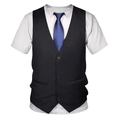 3D Printed Funny Fake Suit T Shirt Men's Tuxedo Tie Pattern Tops Summer Harajuku Loose T-Shirts Short Sleeves Round Neck Tees