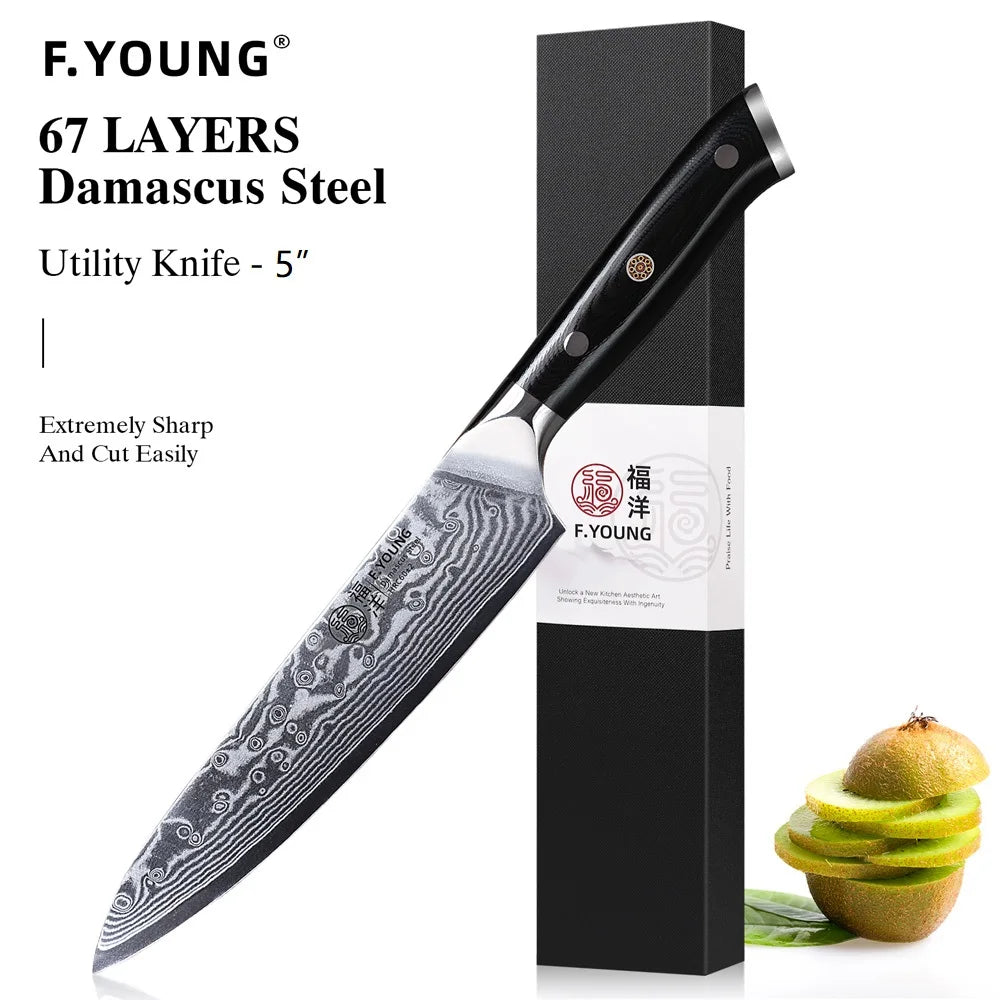 F.YOUNG Professional Kitchen Knives Damascus Steel Japanese Chef Knife Slicer Sashimi Utility Fruit Cooking Kitchenware Utensils