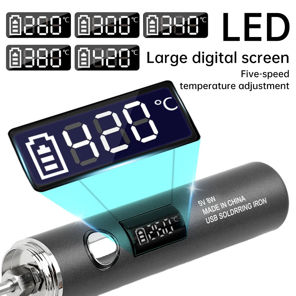 The latest USB soldering iron 5-speed temperature control mini soldering iron Type C interface plug-in models 850/1400 MAH