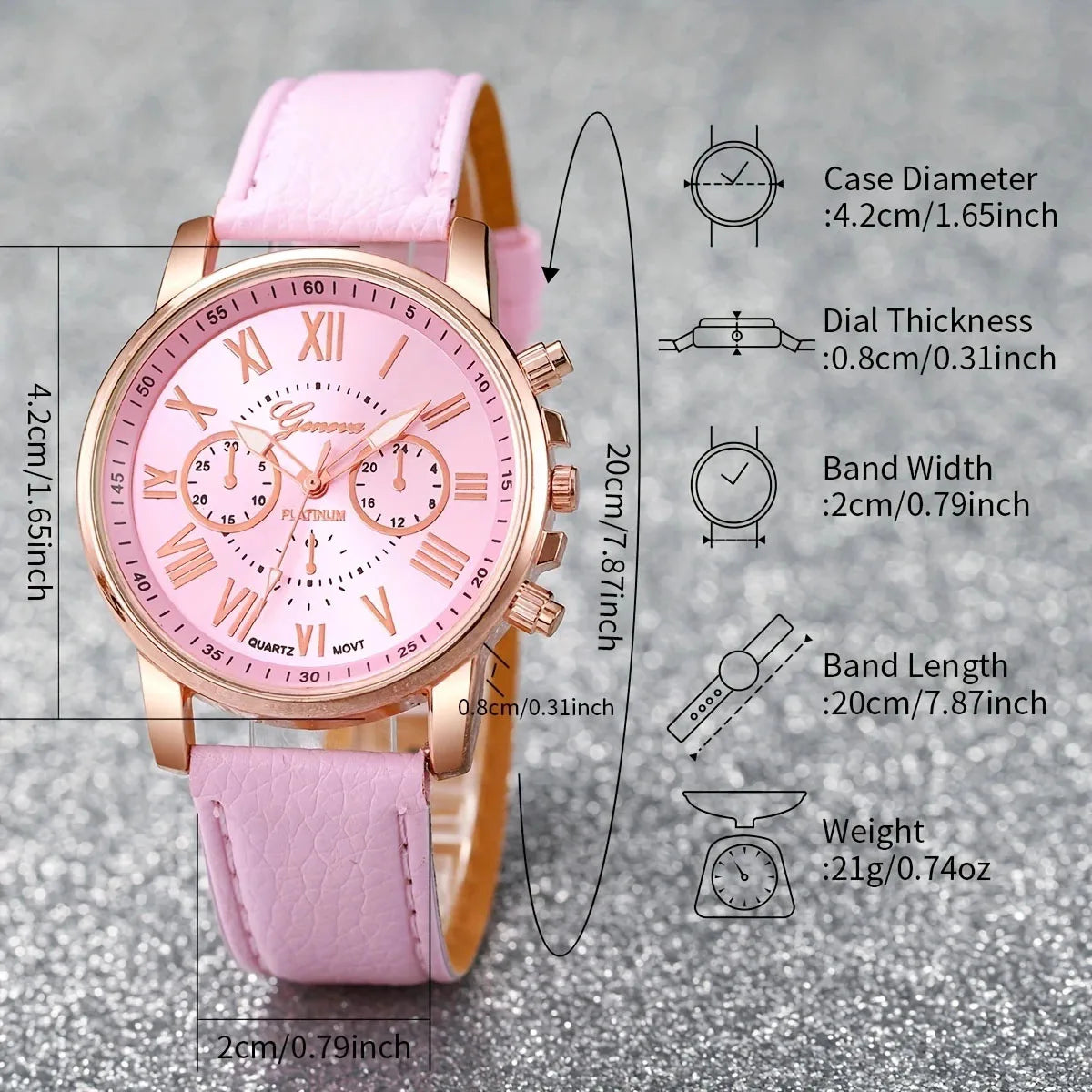 Ladies, students, fashionable temperament, casual candy color matching, Roman dial quartz watch combination set, 12 pieces/set