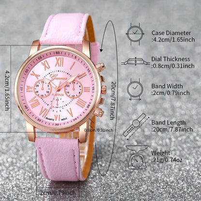 Ladies, students, fashionable temperament, casual candy color matching, Roman dial quartz watch combination set, 12 pieces/set