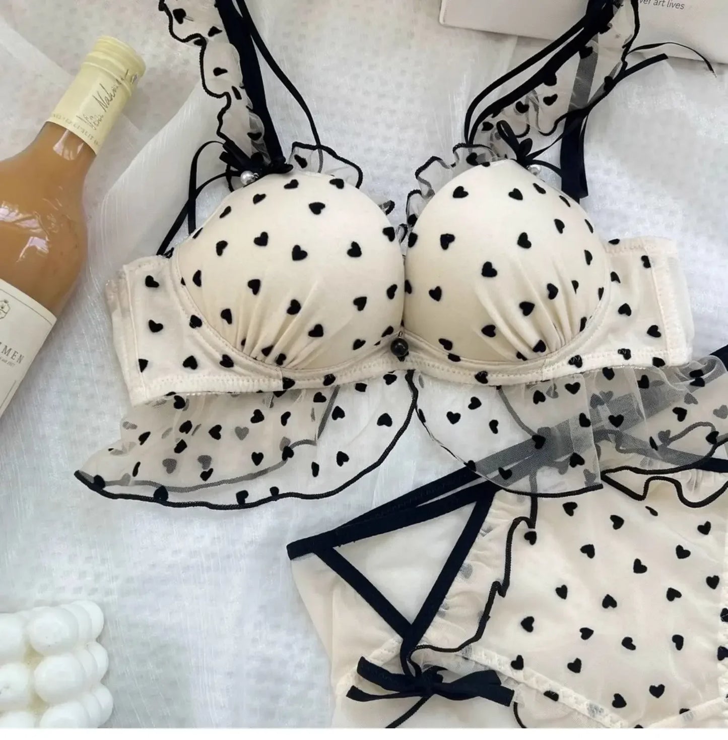 BANERDANNI Simple Light Luxury Love Printed Lace Underwear Set Women's Small Breasts Gather Sexy Pure Desire Sweet Bra Cute Bra
