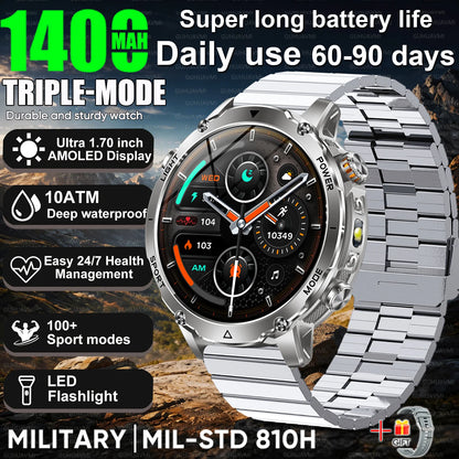 2026 Nowy Wojskowy CZOŁG Smartwatch Połączenia Bluetooth Wodoodporność 10ATM Bateria 1400mAh Monitorowanie Tętna Zegarek Sportowy Outdoor Męski