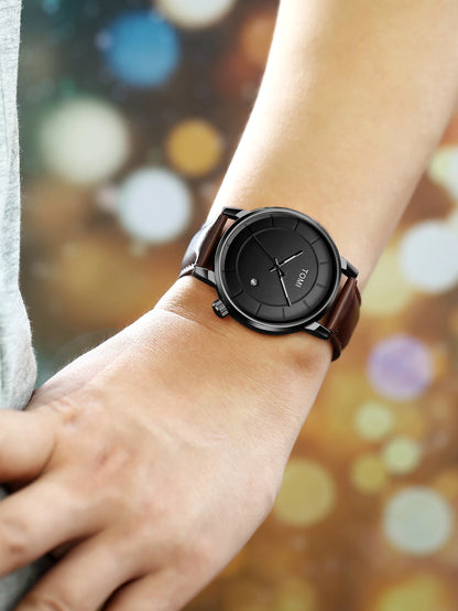 TOMI New 2PCS Casual Fashion Men Watch Gift Box Set Luxury Round Large Dial Calendar Men Quartz Watch Glasses Gift Box
