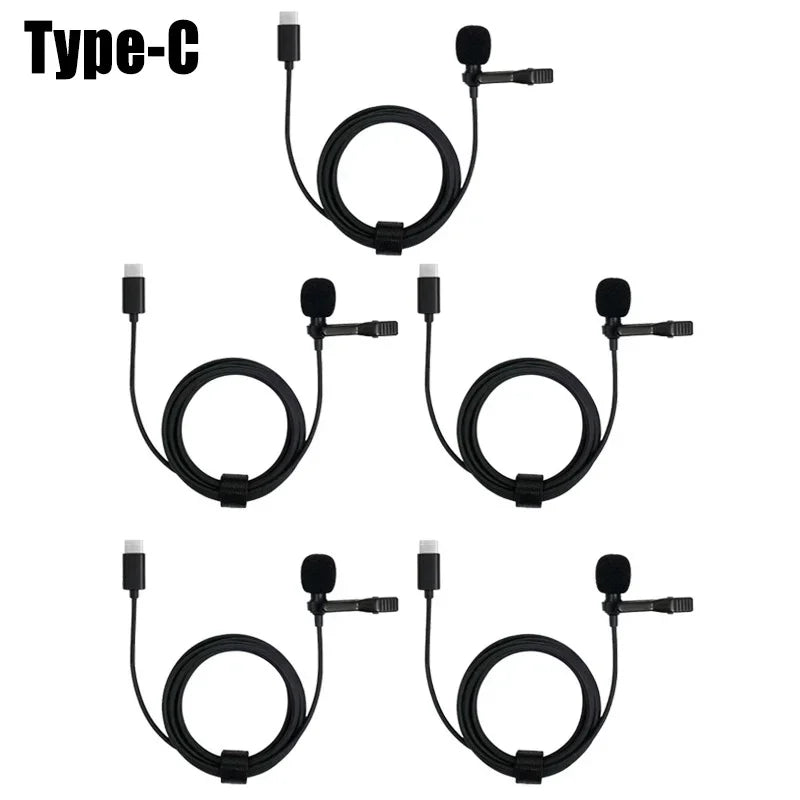 1-5pc Portable Lavalier Microphone Metal Clip Lapel Mic Wired 3.5mm/Type-C/USB For Mobile Phone Laptop DSLR Camera Lound Speaker