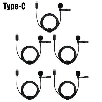 1-5pc Portable Lavalier Microphone Metal Clip Lapel Mic Wired 3.5mm/Type-C/USB For Mobile Phone Laptop DSLR Camera Lound Speaker