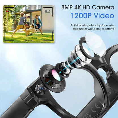 New Leisure Camera Smart Glasses 800W 32GB Memory AI Translation Voice Assistant Video Recording Men Anti Blue Light Sunglasses