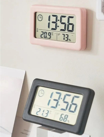 Mini Digital Clock Temperature Humidity Portable Watch Clock Thermometer Hygrometer 12/24 Hours Battery Powered Clock Home Table