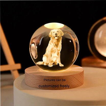 Personalized Custom Laser Engraved Crystal Ball Night Light Wooden Base Gift Commemorate Family and Important Days