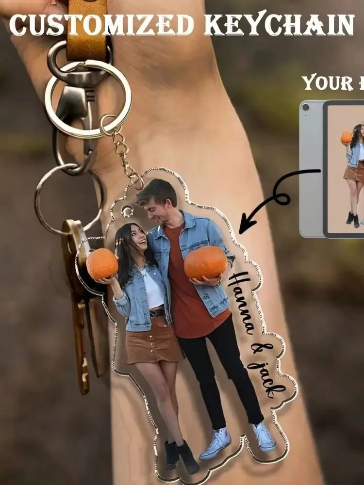 Custom Photo & Text Acrylic Keychain, Personalized Irregular Cutout Portrait Key Ring, Customized Couple Memorial Bag Charm Gift