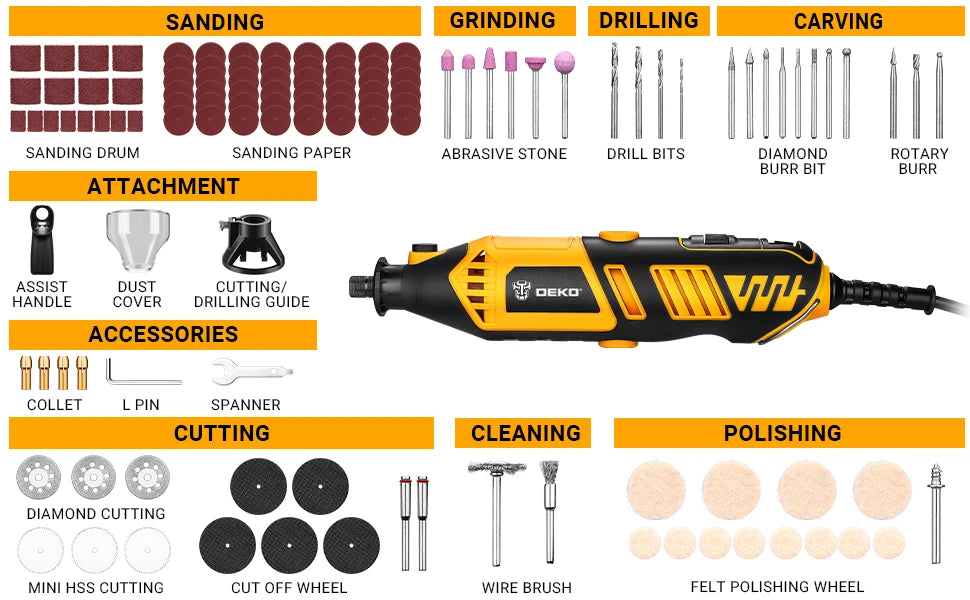 DEKO 220v Rotary Tool Kit Power Hand Rotary Tools Mini for Wood/Metal, Electric Grinder Drill Machine
