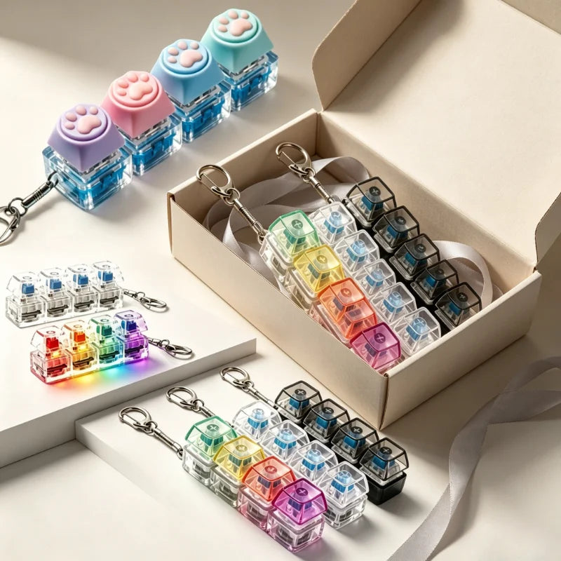 Original Multi-Style LED Light-Up Keycap Keychain Clicker Fidget Toy Stress Relief Portable Desk Accessory for Kids Adults