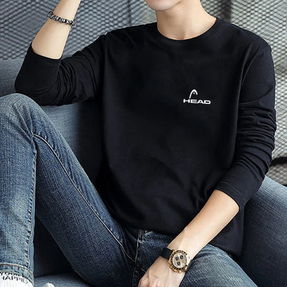 Men's Spring Long-Sleeved T-Shirt round Neck Printed Large Size Trendy Quality Top Casual Fashion Men's Clothing