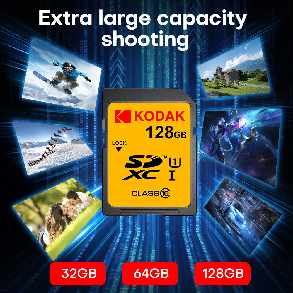 KODAK C10 SD Card C10 High Speed Flash Cards 32GB 64GB 128GB SDXC SDHC Class 10 Memory Card For DSLR Camera