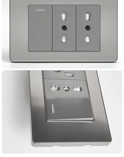 118 US Mexico Grey Stainless Steel Brushed 2way Electrical Light Switch Home Wall Socket Plug Double USB Type-C Power Outlet