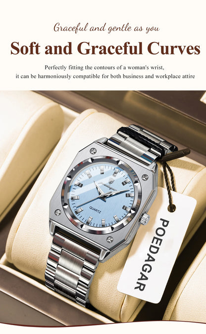 POEDAGAR Square Luxury Ladies Watch Waterproof Stainless Steel Luminous Fashion Woman Watch Elegant Quartz Women's Watches Reloj