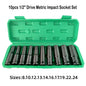 Heavy Duty 10 Pcs 1 2 Inch Drive Metric Deep Impact Socket Set Universal Durable for Pneumatic Air Repair Tools