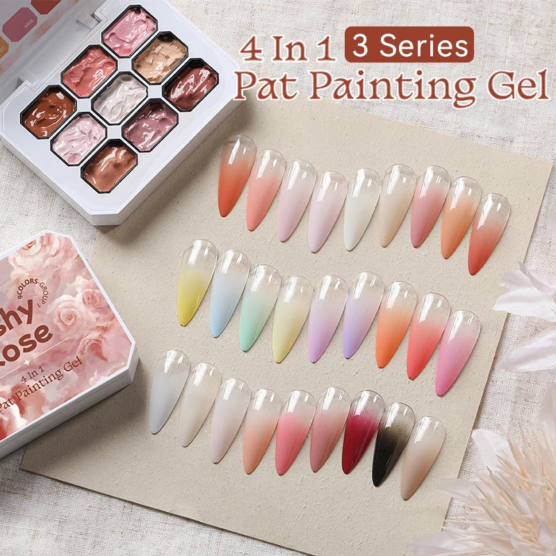UR SUGAR 9 Colors Gradient Painting Gel Palette with 50pcs Mini Sponge Set French Ombre Gel Nail Polish for Pigmented Manicure