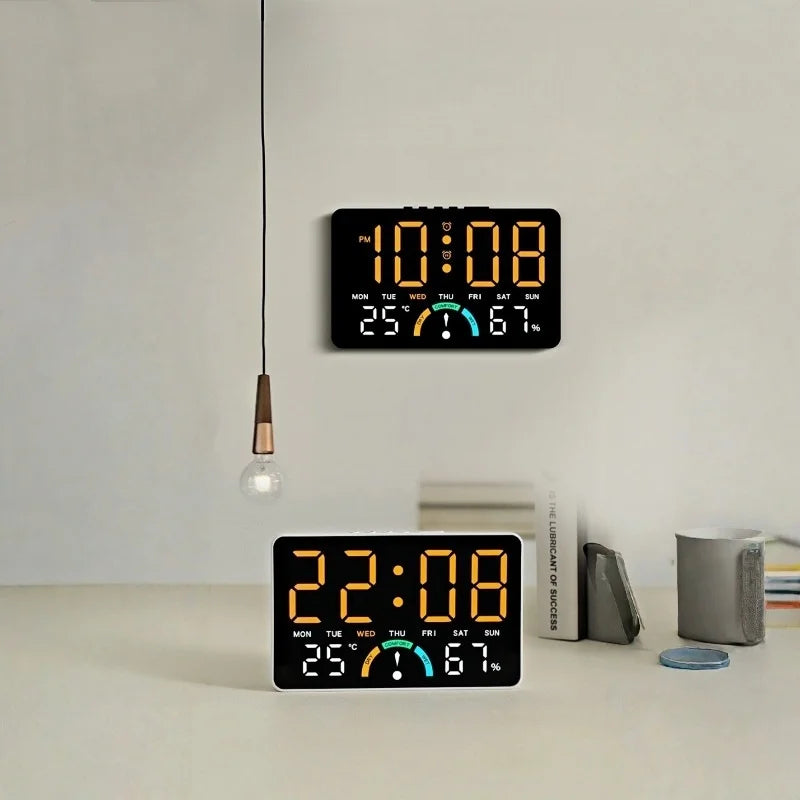 Digital Alarm Clock TEMP Humidity Week Comfort Level Dual Alarm Snooze Table Clock 12/24H Timer Auto Dimmable LED Wall Clock